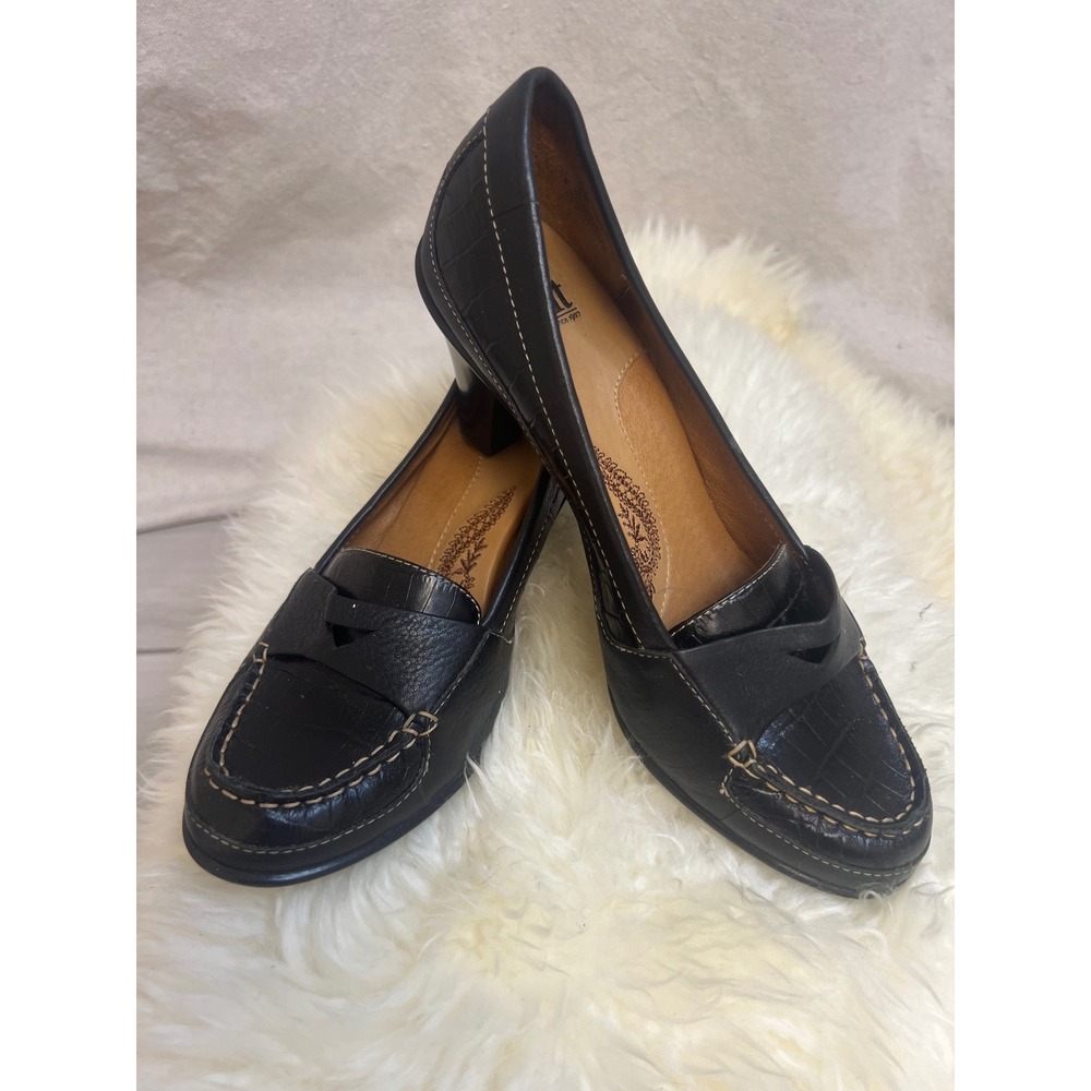 Sofft Penny Loafer Heels Black Leather Crocodile z 8.5 Office Classic Career